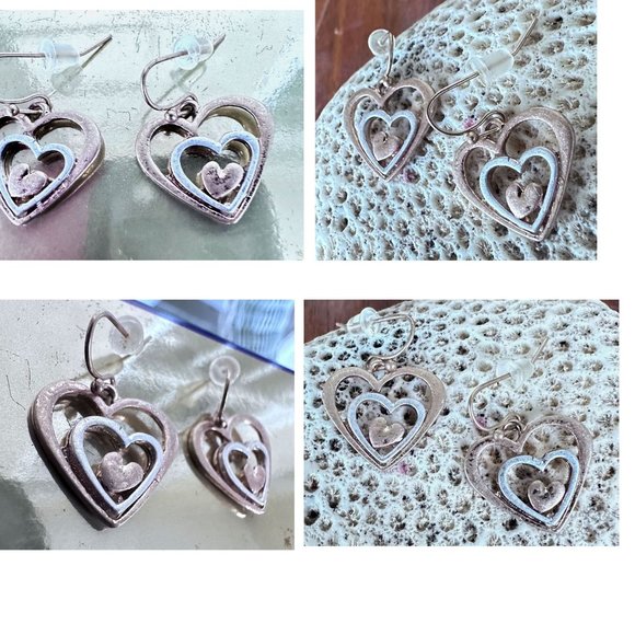 Handmade Heart Earrings  Valentine' s Open Cut Triple Designs Dangle Hoo… - Picture 5 of 12